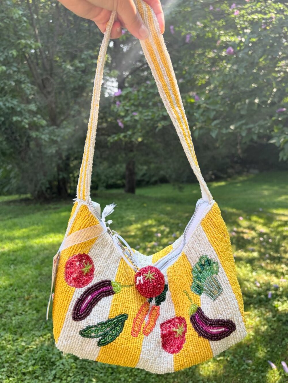 NWT Handcrafted Beaded Vegetable Stripe Bag TJ Maxx - Picture 2 of 7